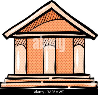 Bank building halftone icon hand drawn color vector illustration Stock Vector