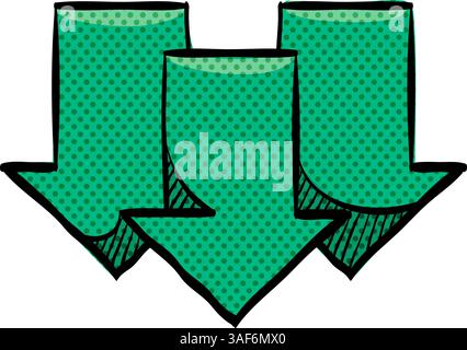 Multiple download arrow halftone icon hand drawn color vector illustration Stock Vector