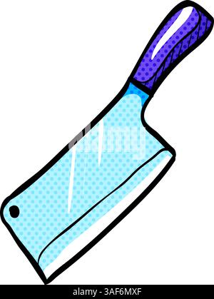 Butcher knife halftone icon hand drawn color vector illustration Stock Vector