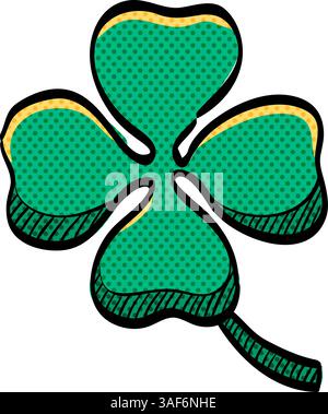 Clover halftone icon hand drawn color vector illustration Stock Vector