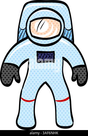Astronaut halftone icon hand drawn color vector illustration Stock Vector