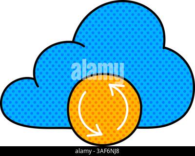 cloud syncing halftone hand drawn color vector illustration Stock Vector