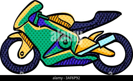 Motorcycle halftone icon hand drawn color vector illustration Stock Vector
