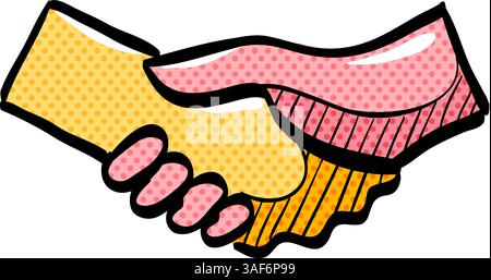 Handshake halftone icon hand drawn color vector illustration Stock Vector