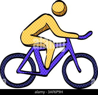 Mountain biker halftone icon hand drawn color vector illustration Stock Vector