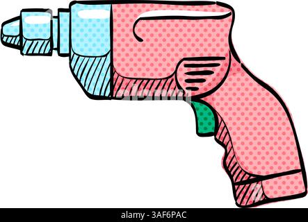 Electric drill halftone icon hand drawn color vector illustration Stock Vector