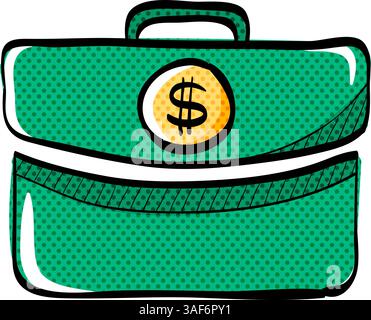 Briefcase halftone icon hand drawn color vector illustration Stock Vector