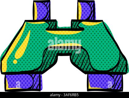 Binocular halftone icon hand drawn color vector illustration Stock Vector