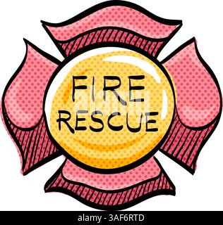 Firefighter emblem halftone icon hand drawn color vector illustration Stock Vector