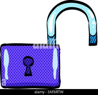Padlock unlocked halftone icon hand drawn color vector illustration Stock Vector