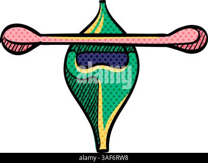 Canoe halftone icon hand drawn color vector illustration Stock Vector