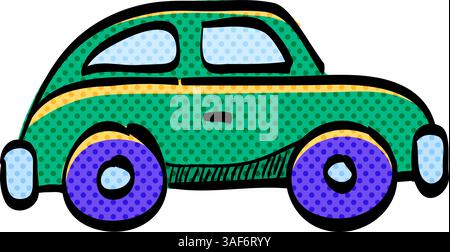 Green car halftone icon hand drawn color vector illustration Stock ...