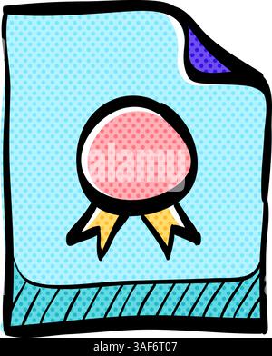 Contract document halftone icon hand drawn color vector illustration Stock Vector