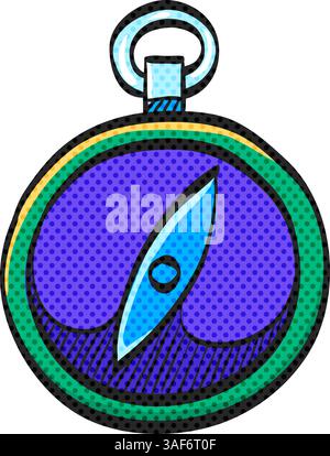 Compass halftone icon hand drawn color vector illustration Stock Vector