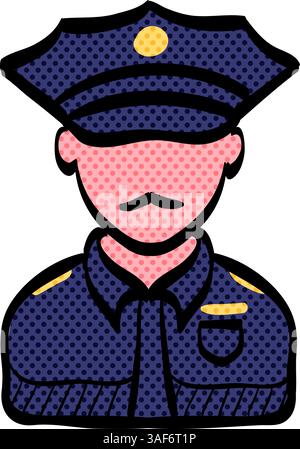 Police avatar halftone icon hand drawn color vector illustration Stock Vector