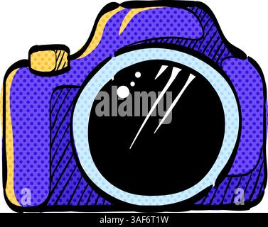 Camera halftone icon hand drawn color vector illustration Stock Vector