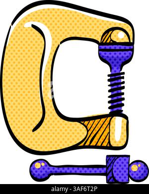Clamp tool halftone icon hand drawn color vector illustration Stock Vector