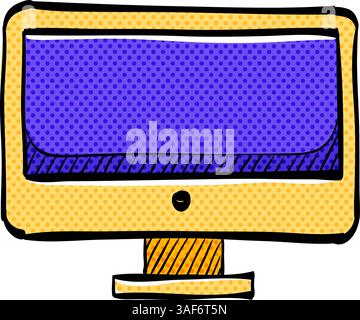 Desktop computer halftone icon hand drawn color vector illustration Stock Vector