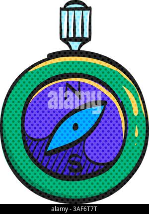Compass halftone icon hand drawn color vector illustration Stock Vector
