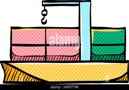 Container shipping halftone icon hand drawn color vector illustration Stock Vector