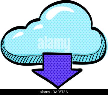 Cloud download halftone icon hand drawn color vector illustration Stock Vector