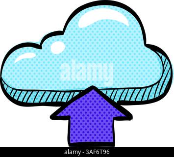 Cloud upload halftone icon hand drawn color vector illustration Stock Vector