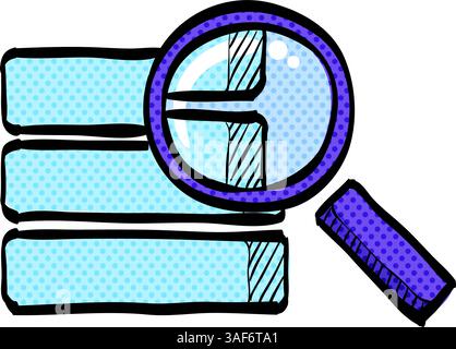 Database search halftone icon hand drawn color vector illustration Stock Vector