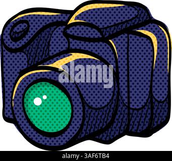 Camera halftone icon hand drawn color vector illustration Stock Vector