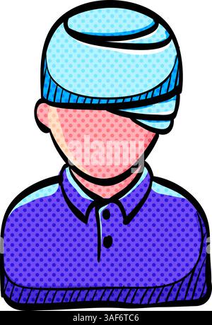 Injured head halftone icon hand drawn color vector illustration Stock Vector