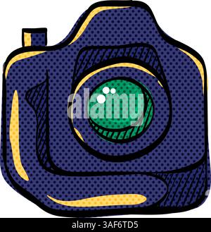 Camera halftone icon hand drawn color vector illustration Stock Vector
