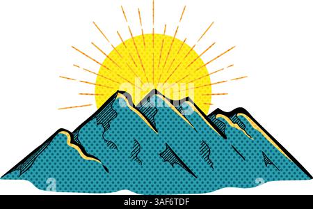 Hand drawn mountains halftone color vector illustration Stock Vector