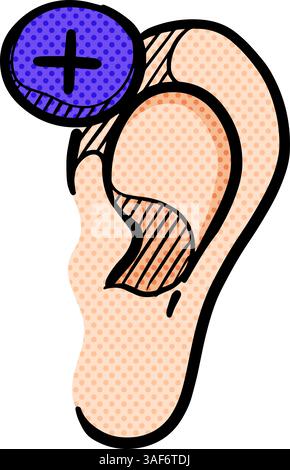 Hearing aid hand drawn in color halftone color vector illustration Stock Vector