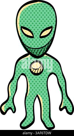 Alien halftone icon hand drawn color vector illustration Stock Vector
