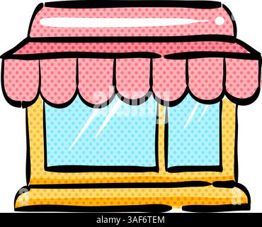 Shop halftone icon hand drawn color vector illustration Stock Vector
