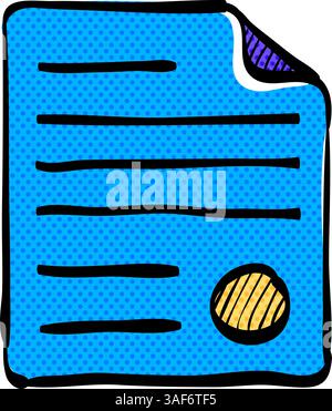 Contract document halftone icon hand drawn color vector illustration Stock Vector