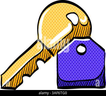 Key halftone icon hand drawn color vector illustration Stock Vector