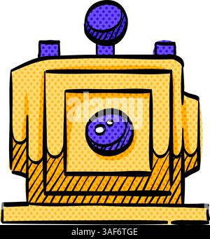 Large format camera halftone icon hand drawn color vector illustration Stock Vector