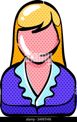 Female receptionist halftone icon hand drawn color vector illustration Stock Vector