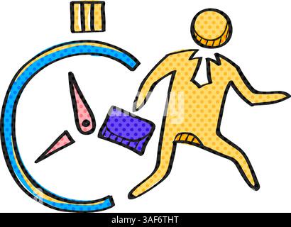 Businessman clock halftone icon hand drawn color vector illustration Stock Vector