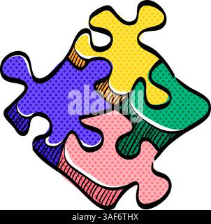 Puzzle halftone icon hand drawn color vector illustration Stock Vector