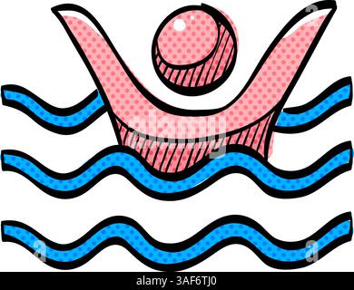 Drowned man halftone icon hand drawn color vector illustration Stock Vector
