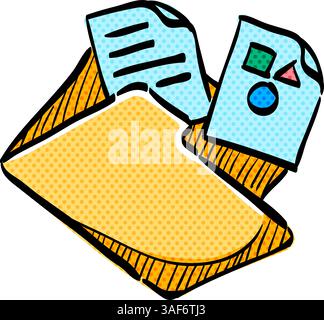 Folder halftone icon hand drawn color vector illustration Stock Vector