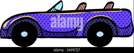 Sport car halftone icon hand drawn color vector illustration Stock Vector