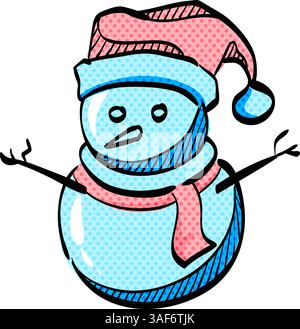 Snowman halftone icon hand drawn color vector illustration Stock Vector