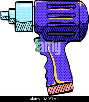 Electric screwdriver halftone icon hand drawn color vector illustration Stock Vector