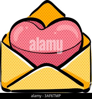 Envelope with heart halftone icon hand drawn color vector illustration Stock Vector