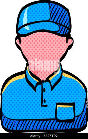 Delivery man halftone icon hand drawn color vector illustration Stock Vector