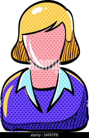 Female receptionist halftone icon hand drawn color vector illustration Stock Vector