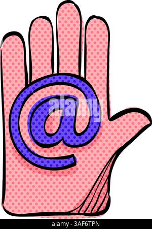 Hand with email halftone icon hand drawn color vector illustration Stock Vector