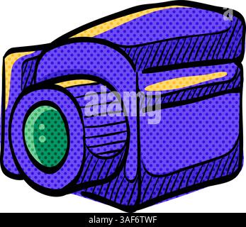 Camera halftone icon hand drawn color vector illustration Stock Vector